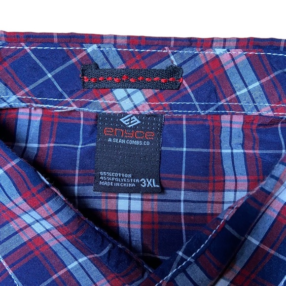 Enyce Plaid Button Short Sleeve Casual Shirt Dark Blue Size 3XL Chest Pocket - Picture 3 of 3